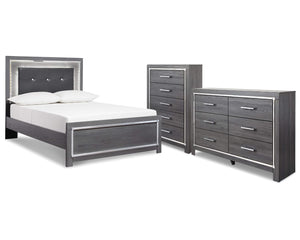 Cama completa con paneles, cómoda y arcón Lodanna