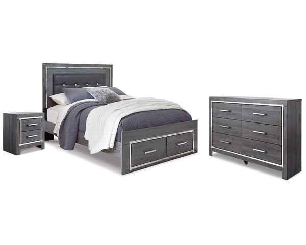 Cama Queen con almacenaje, cómoda y mesita de noche Lodanna