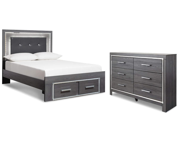 Cama y cómoda con almacenamiento de paneles completos Lodanna