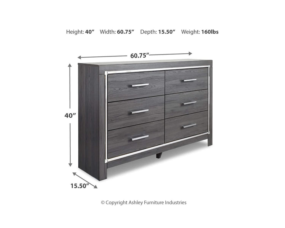 Cama King tapizada con paneles, cómoda y mesita de noche Lodanna