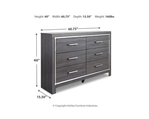 Cama King tapizada con paneles, cómoda y mesita de noche Lodanna