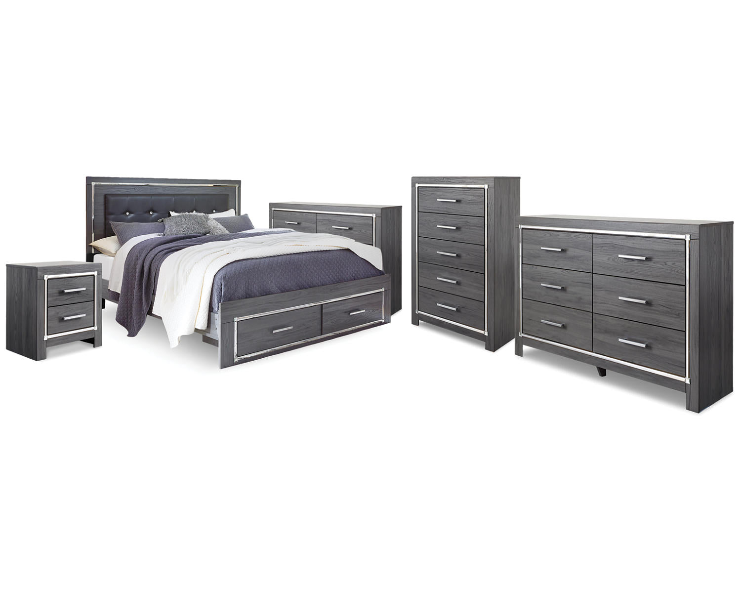 Lodanna King Storage Bed, 2 Dressers, Cheat and Nightstand