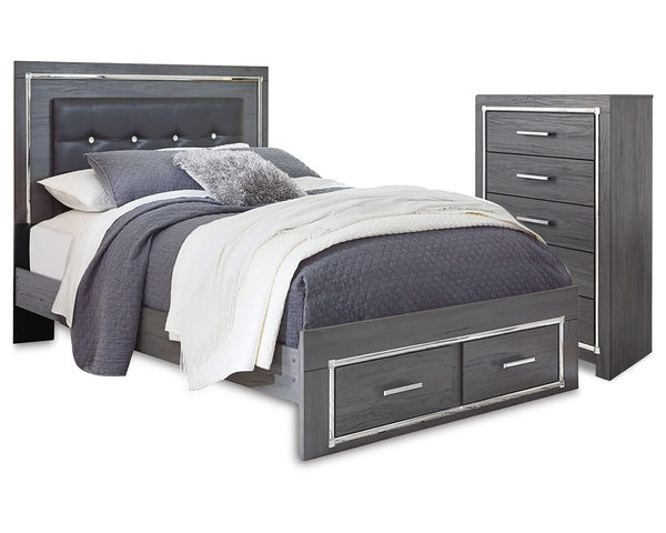 Cama y cómoda con paneles de almacenamiento Queen Lodanna