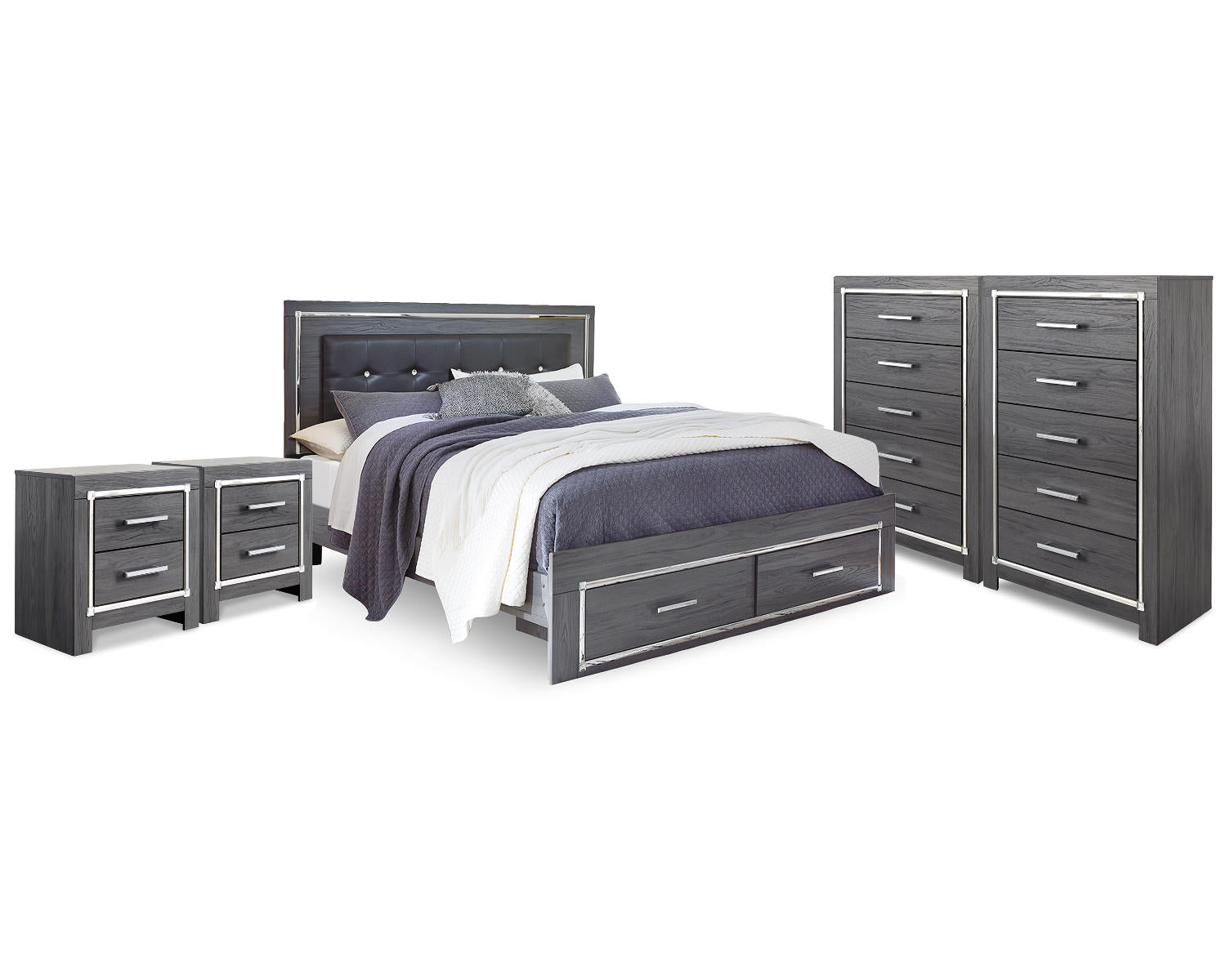 Lodanna King Storage Bed, 2 Chests and 2 Nightstands