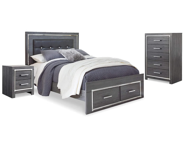 Cama Queen con almacenaje, cómoda y mesita de noche Lodanna