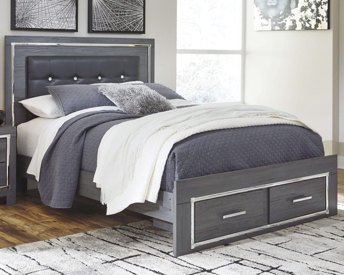 Cama Queen Lodanna con paneles, cómoda y espejo