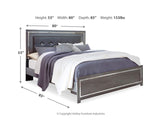 Cama King tapizada con paneles, cómoda y mesita de noche Lodanna