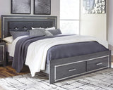 Cama King Lodanna con almacenaje, 2 cómodas y 2 mesitas de noche