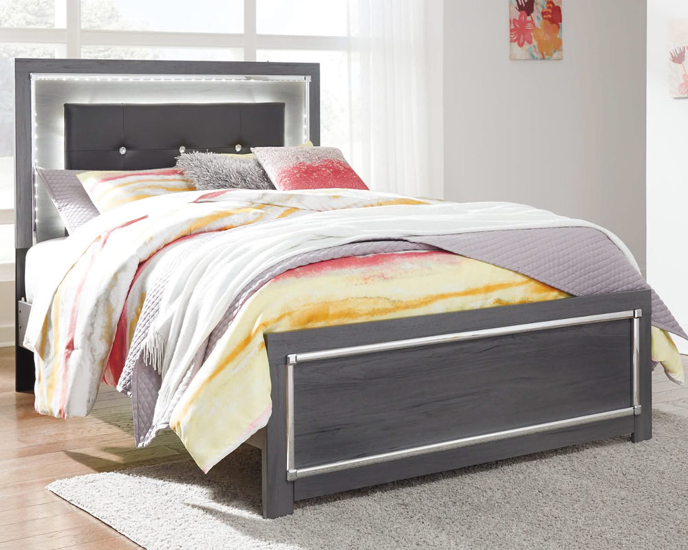 Cama completa Lodanna con tocador, espejo, cómoda y mesita de noche