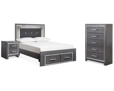Cama, cómoda y mesita de noche Lodanna con espacio de almacenamiento completo