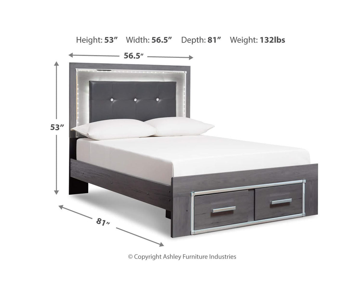 Cama Lodanna con paneles completos y 2 cajones de almacenamiento