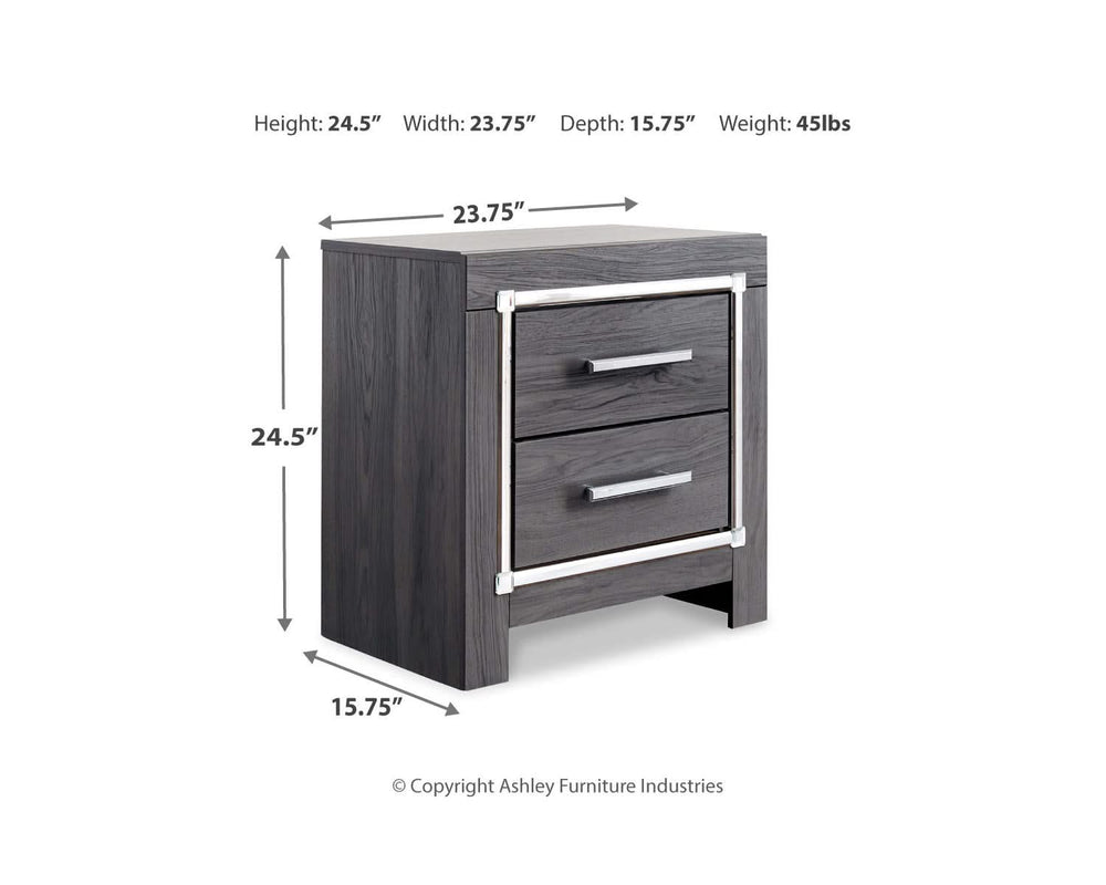 Cama King tapizada con paneles, cómoda y mesita de noche Lodanna
