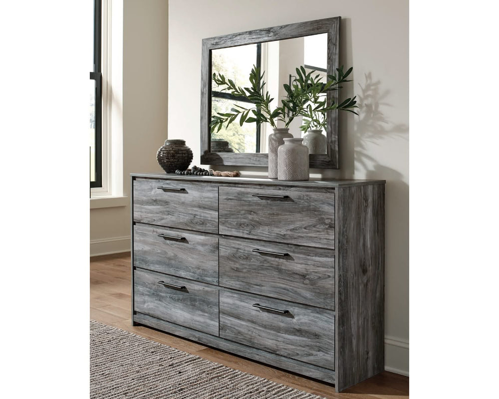 Cama Baystorm King con paneles, espacio de almacenamiento, tocador, espejo y dos mesitas de noche
