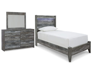 Cama individual con paneles, cómoda y espejo Baystorm