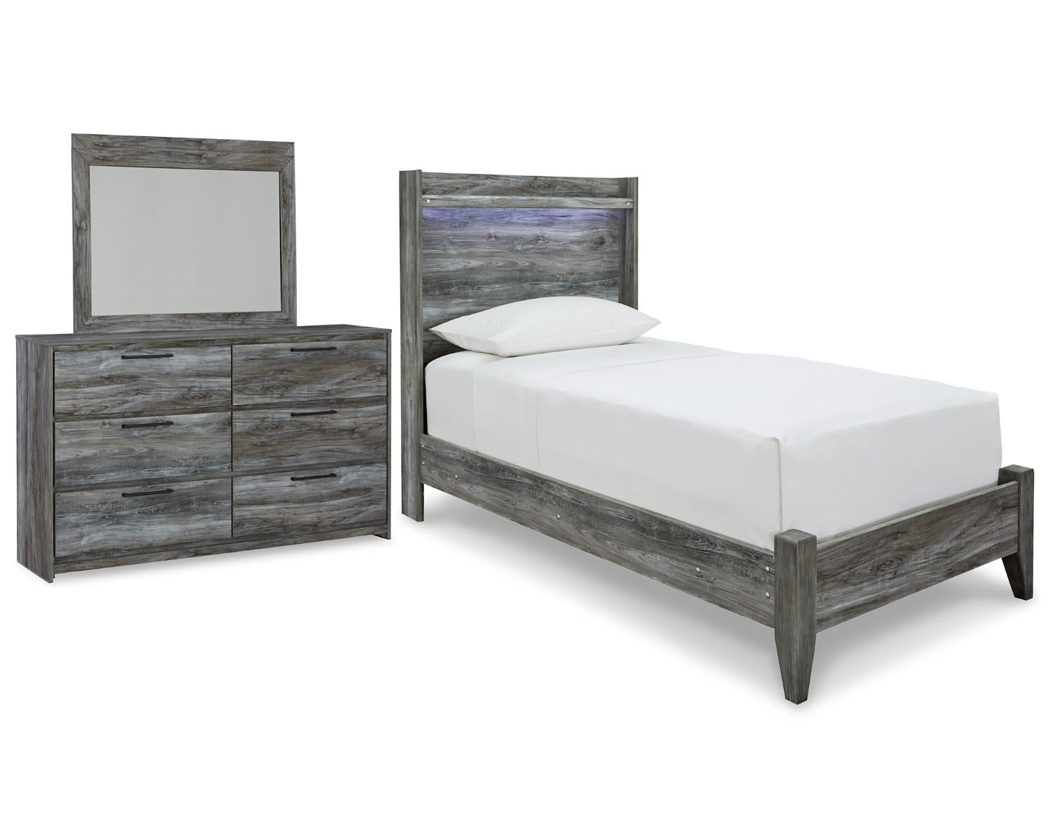 Baystorm Twin Panel Bed, Dresser and Mirror