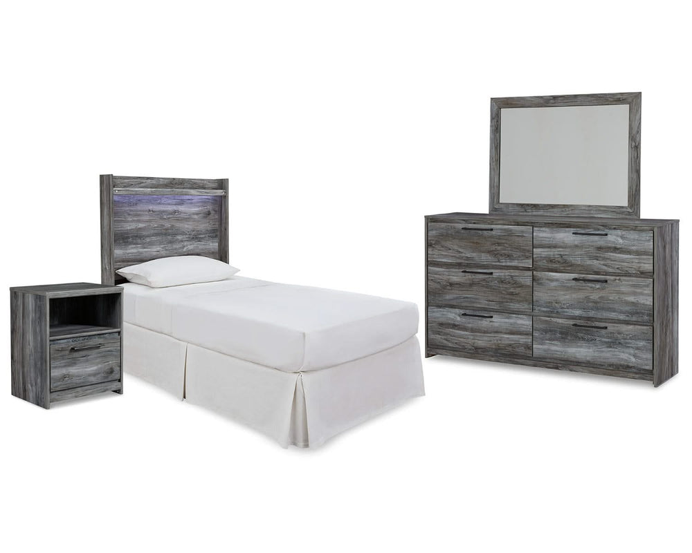 Cabecera de cama con paneles dobles Baystorm, tocador, espejo y mesita de noche