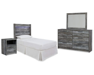 Cabecera de cama con paneles dobles Baystorm, tocador, espejo y mesita de noche