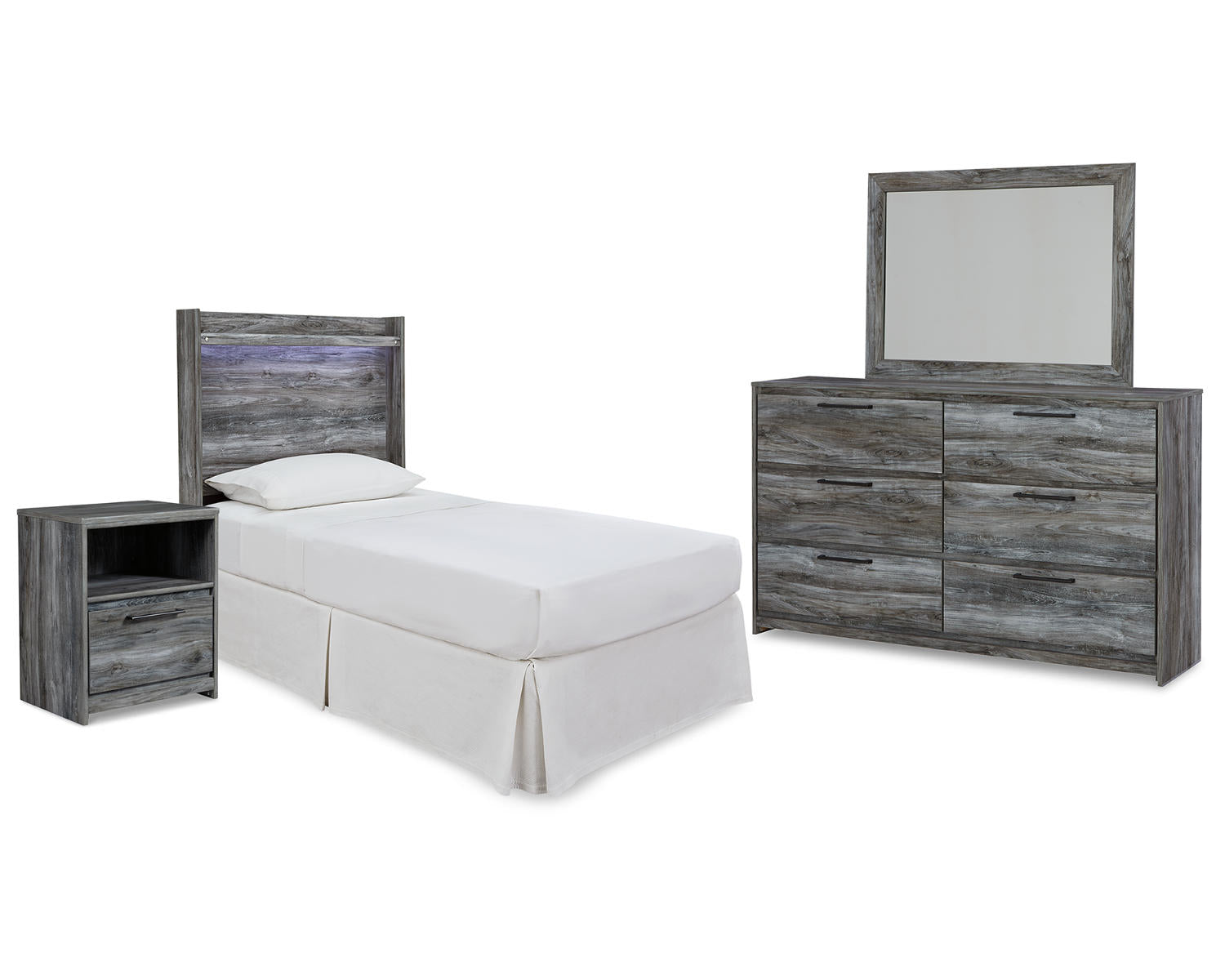 Baystorm Twin Panel Bed Headboard, Dresser, Mirror and Nightstand