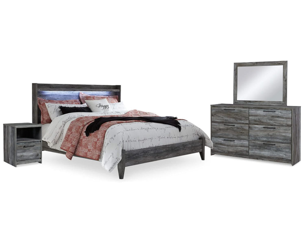 Baystorm King Panel Bed, Dresser, Mirror, and Nightstand