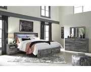 Baystorm King Panel Storage Bed with Mirrored Dresser and Nightstand
