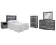 Cabecero de cama Baystorm con paneles completos. Cómoda, espejo, cómoda y mesita de noche.