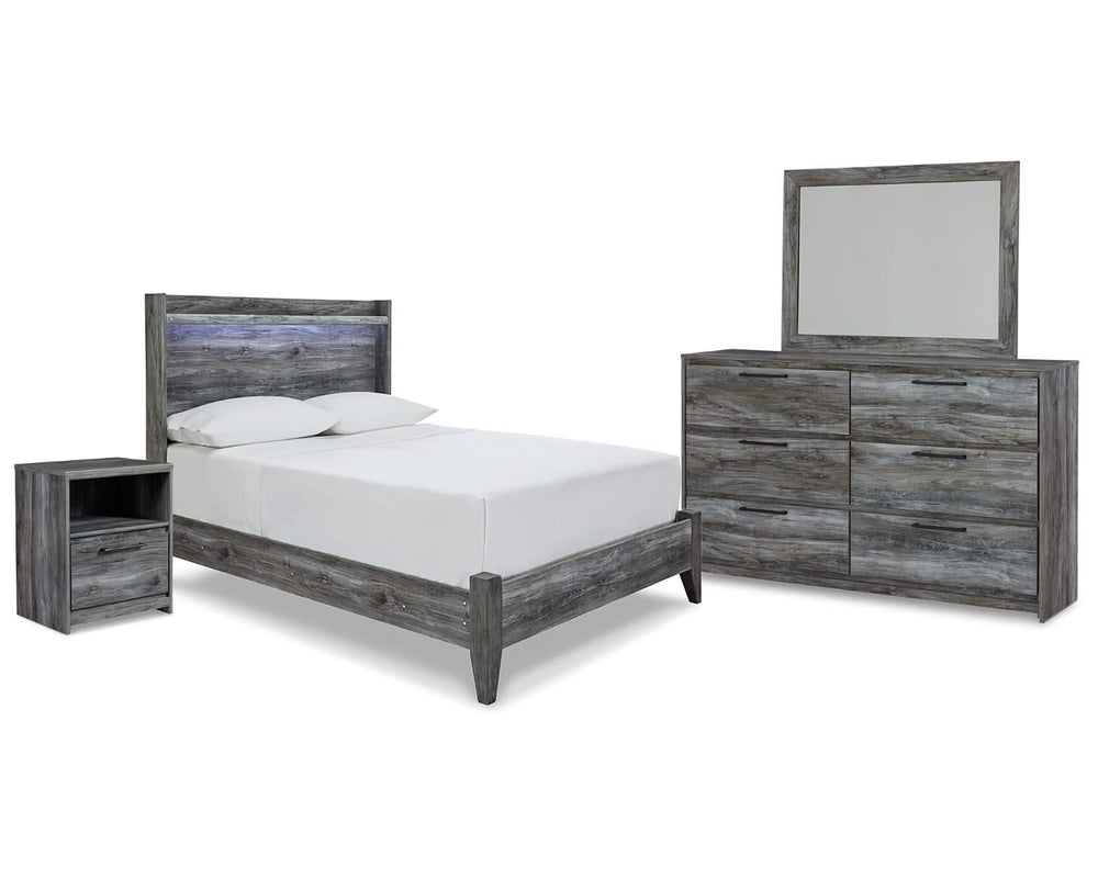 Cama Baystorm con paneles completos, tocador, espejo y mesita de noche