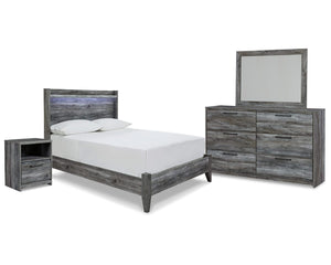 Cama Baystorm con paneles completos, tocador, espejo y mesita de noche