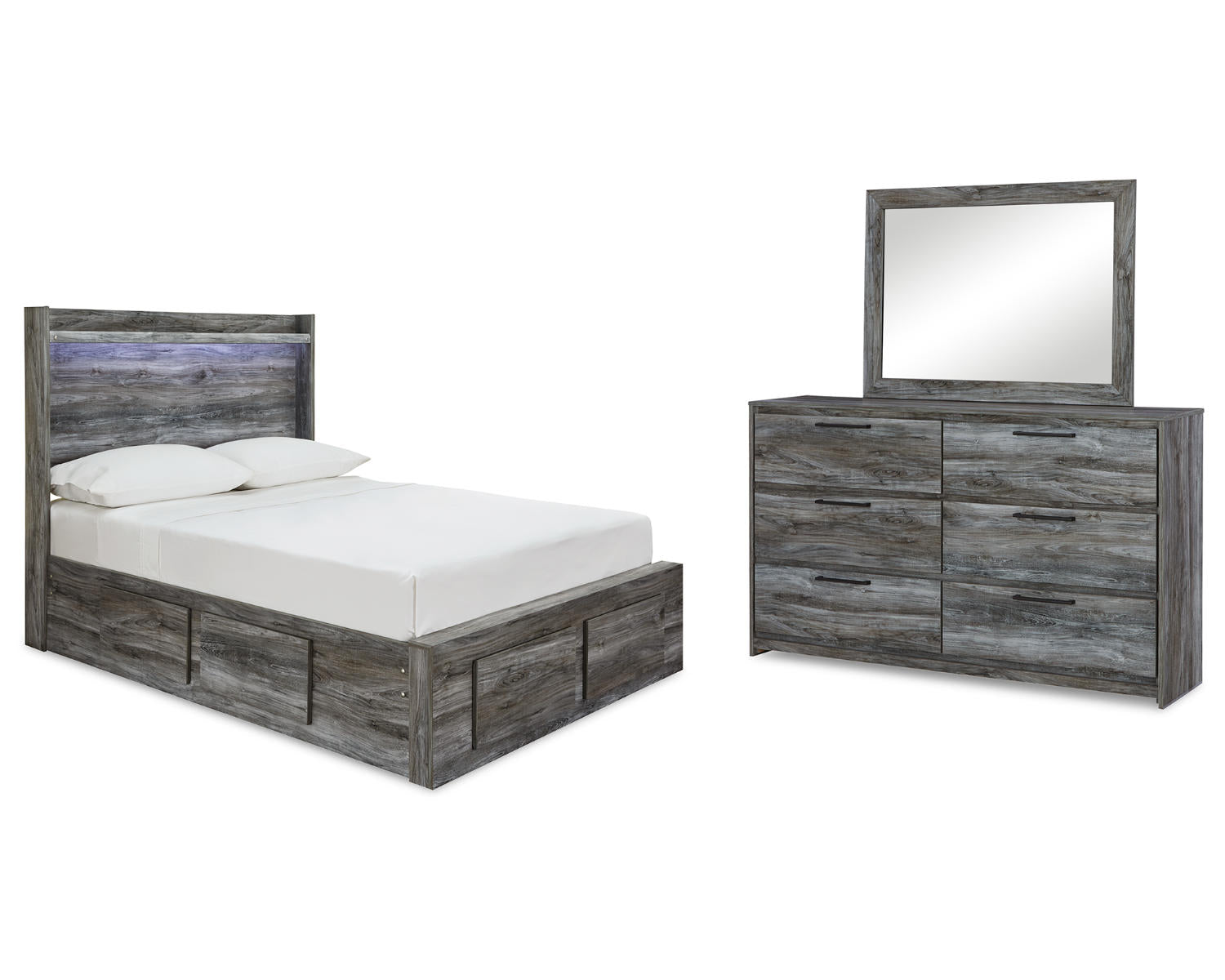 Baystorm Full Panel Storage Bed, Dresser and Mirror