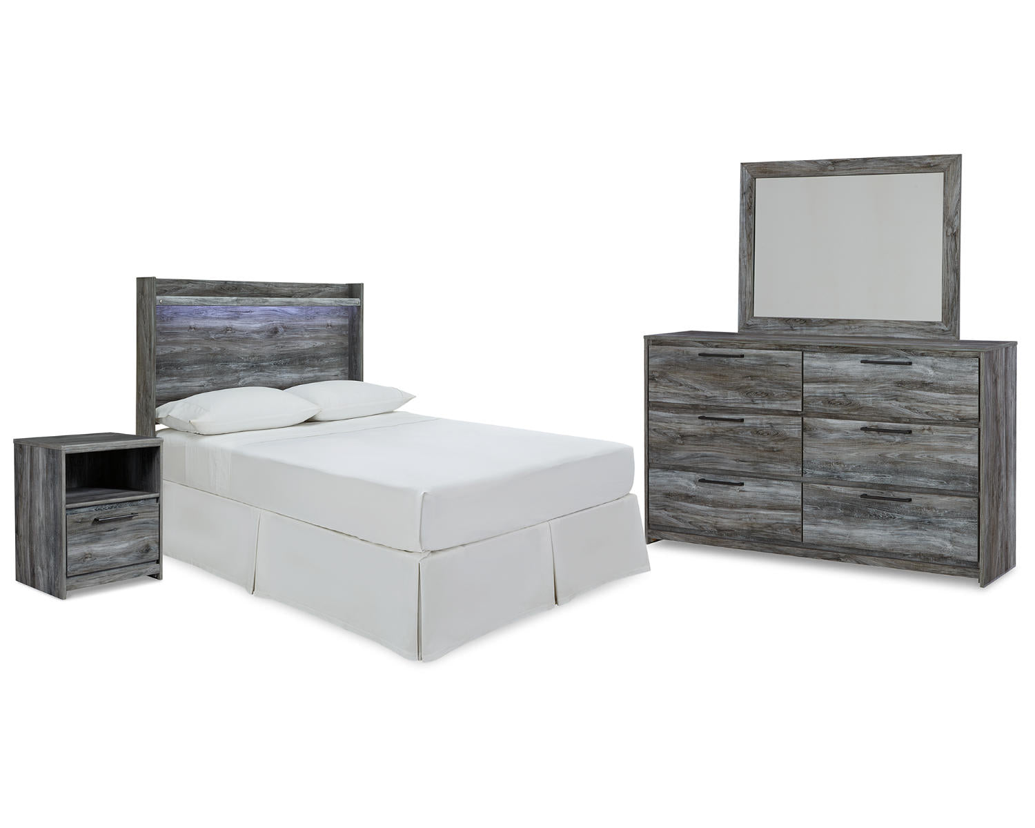Baystorm Full Panel Bed Headboard, Dresser, Mirror and Nightstand