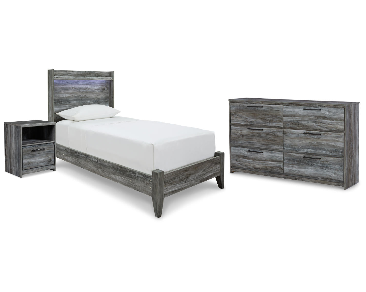 Baystorm Twin Panel Bed, Dresser and Nightstand