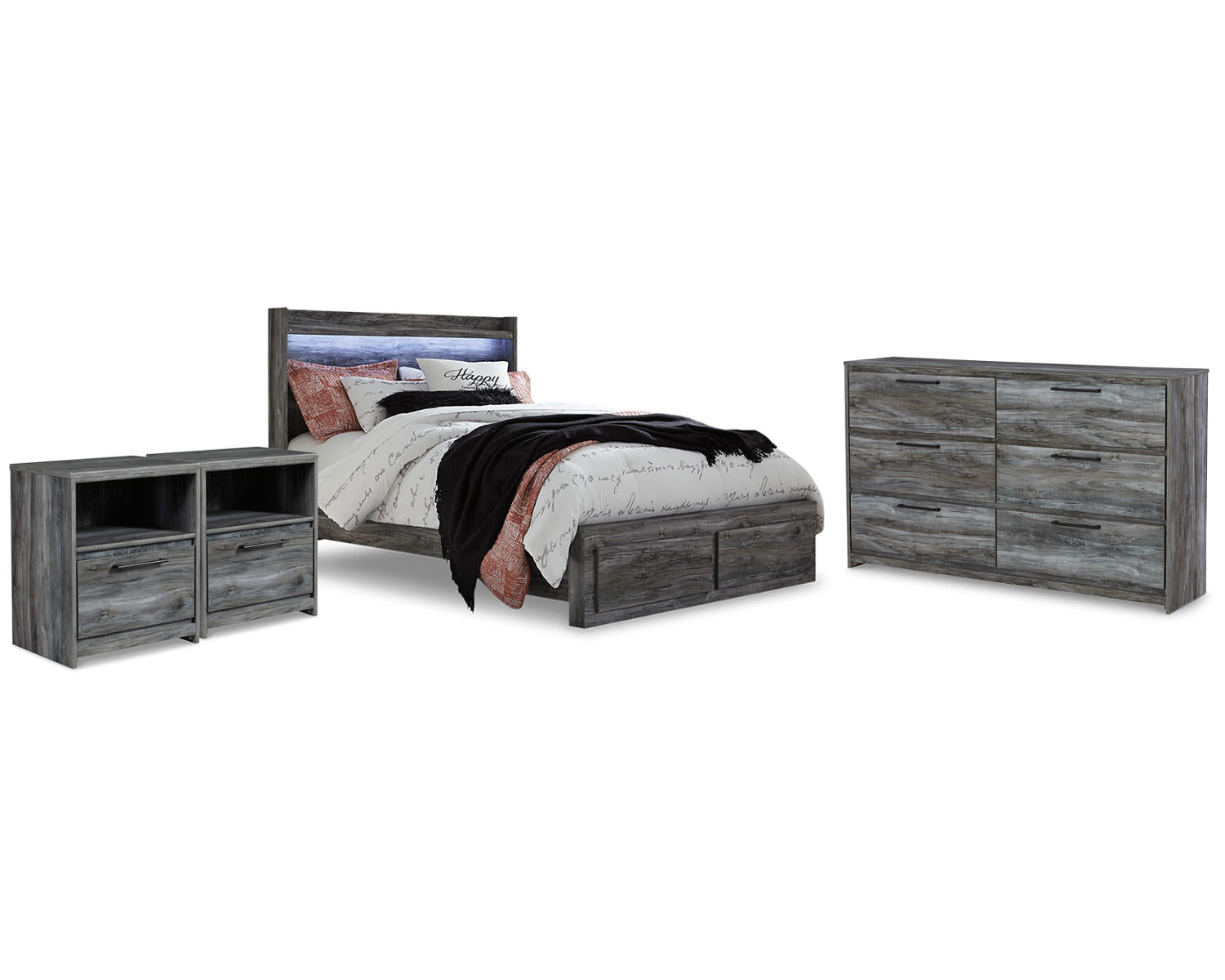 Baystorm Queen Panel Storage Bed, Dresser and 2 Nightstands