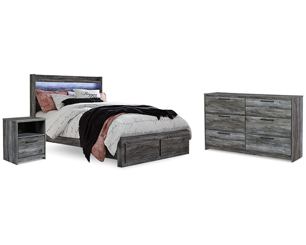 Cama Queen con almacenamiento, cómoda y mesita de noche Baystorm