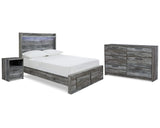 Cama, cómoda y mesita de noche con almacenamiento de paneles completos Baystorm