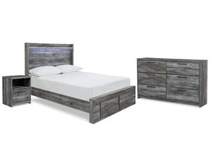 Cama, cómoda y mesita de noche con almacenamiento de paneles completos Baystorm