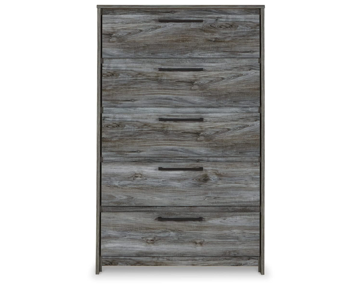 Cabecero de cama Baystorm con paneles completos. Cómoda, espejo, cómoda y mesita de noche.
