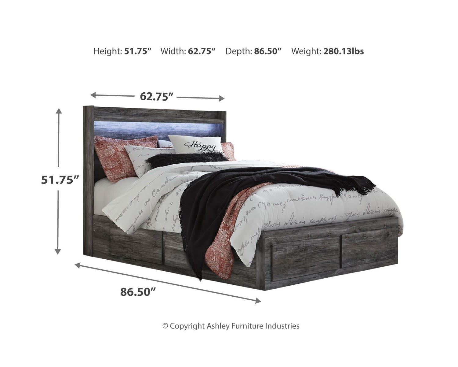 Baystorm Queen Panel Bed with 2 Side Storage, Dresser, Mirror, and Nightstand