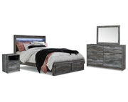 Baystorm Queen Panel Storage Bed with Mirrored Dresser and Nightstand