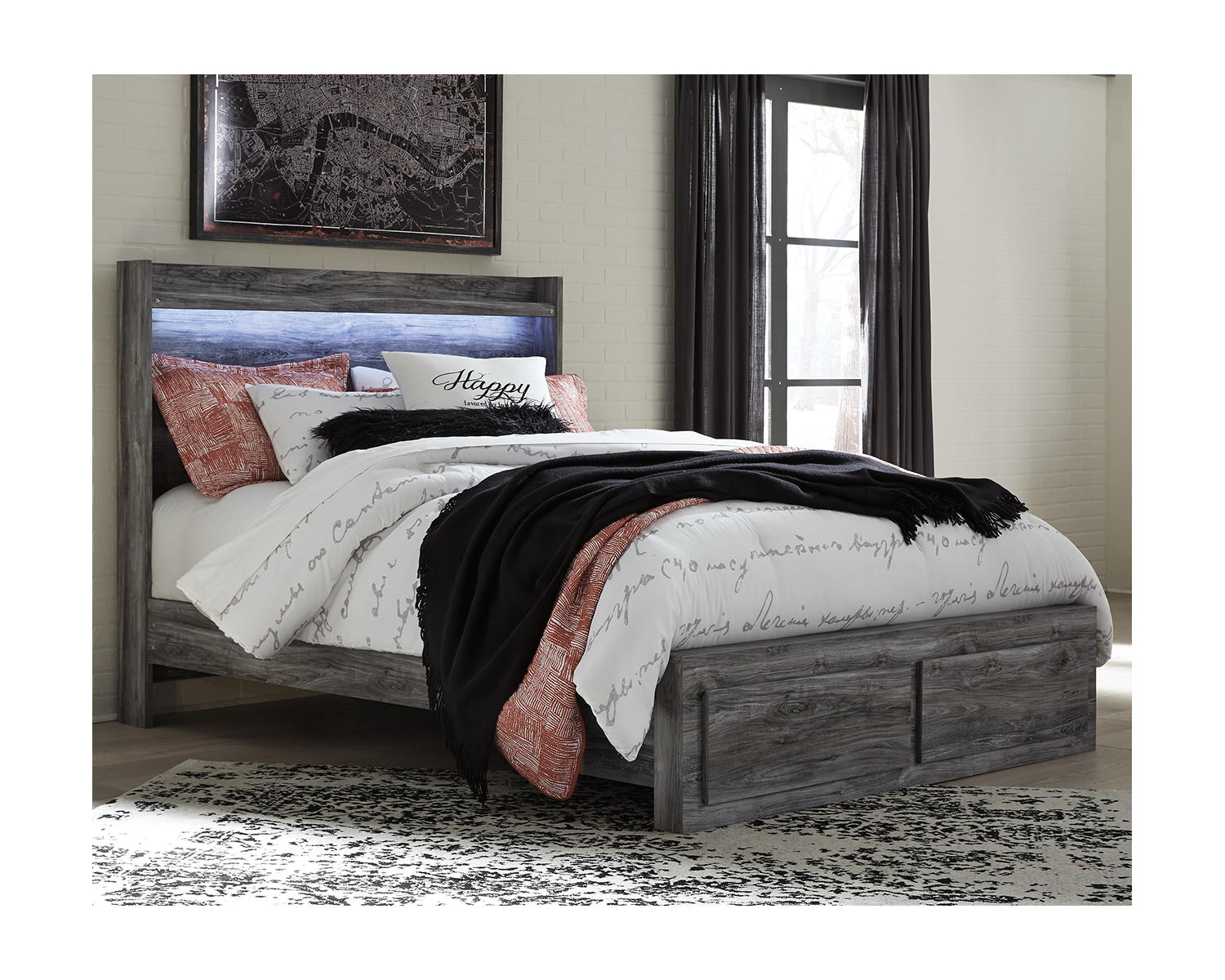 Baystorm Queen Panel Storage Bed and 2 Nightstands