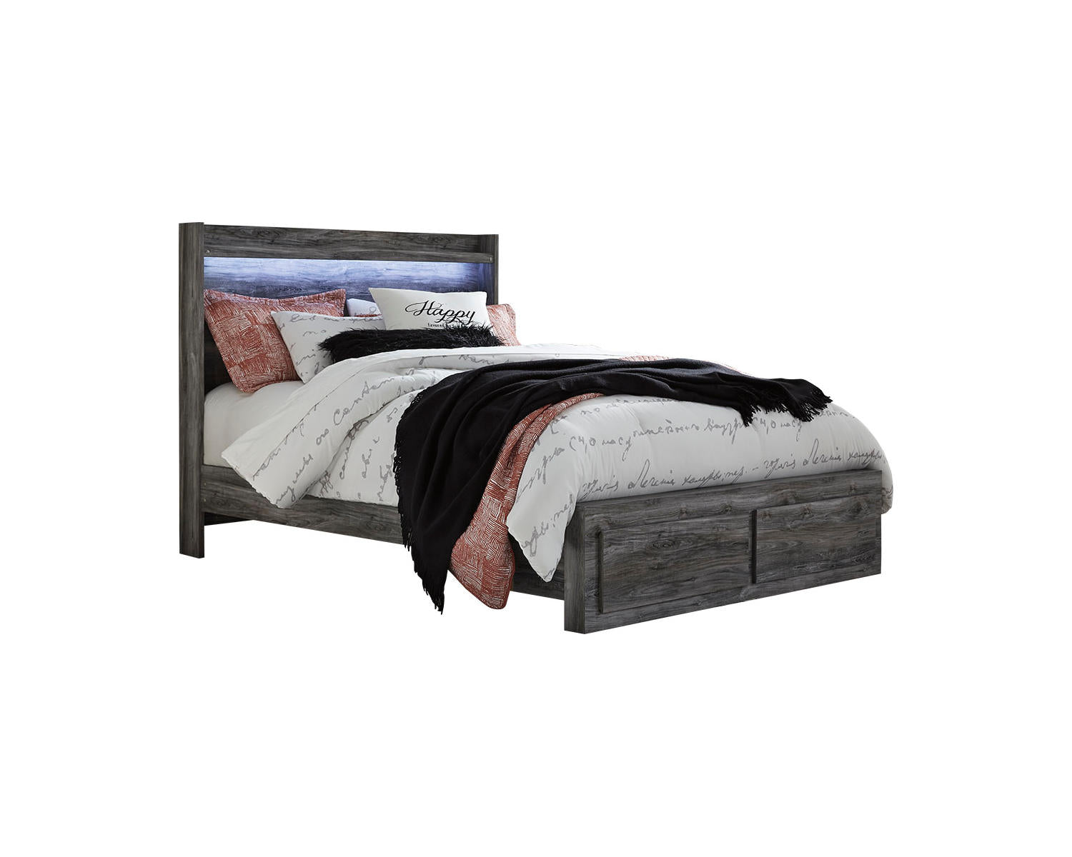 Baystorm Queen Panel Storage Bed with Mirrored Dresser and Nightstand