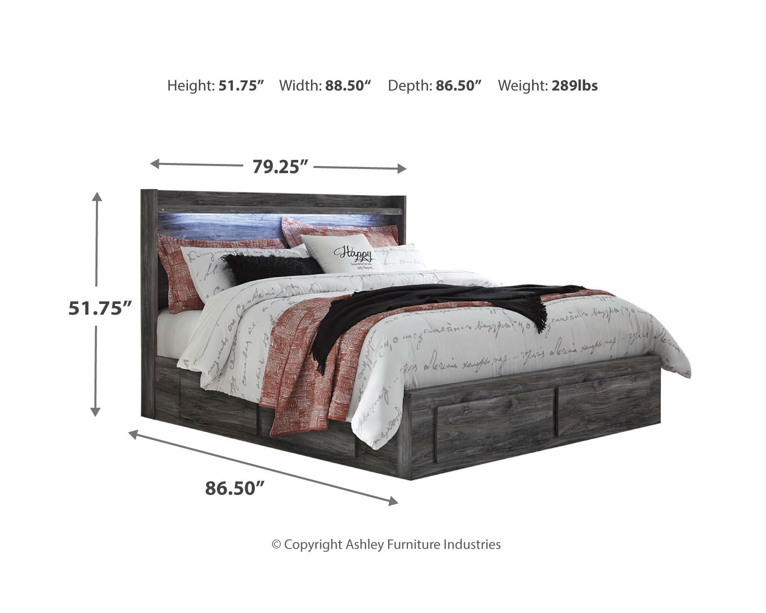 Baystorm King Panel Storage Bed with Mirrored Dresser and Nightstand