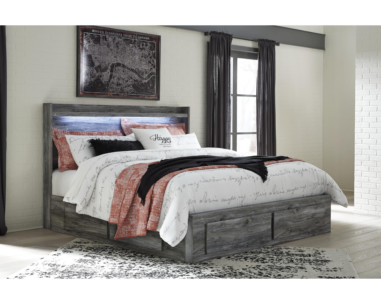 Baystorm King Storage Bed, Dresser and 2 Nightstands