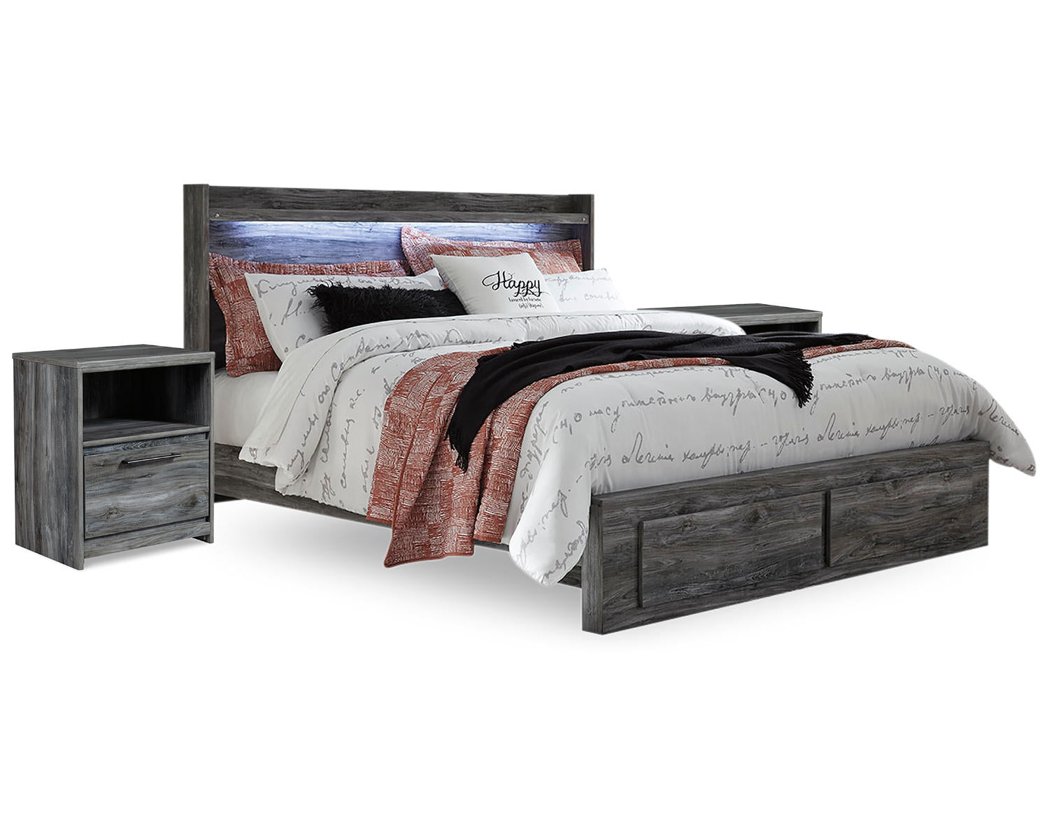 Baystorm King Panel Storage Bed and 2 Nightstands