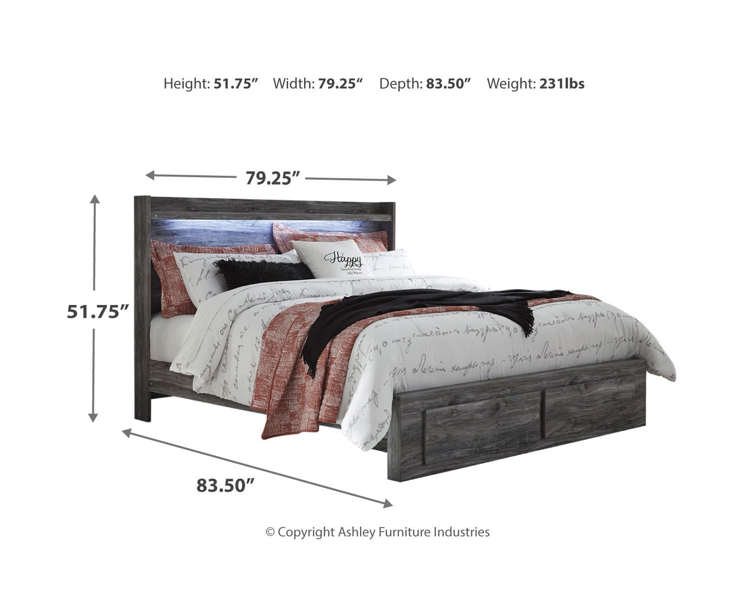 Baystorm King Panel Storage Bed and 2 Nightstands