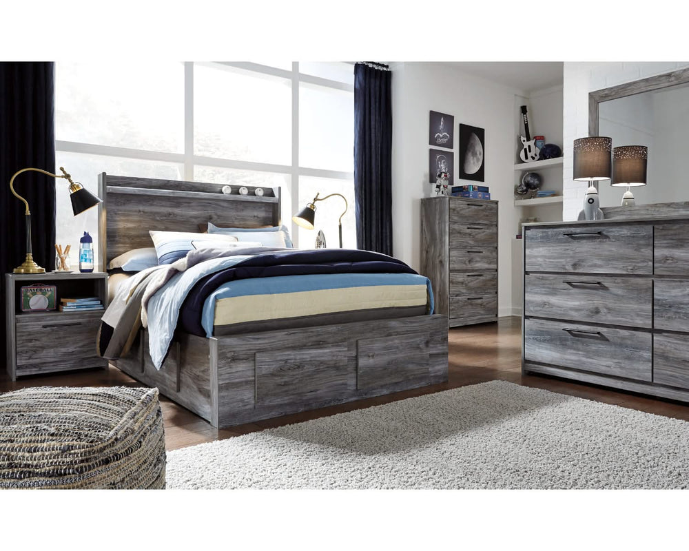 Cama con almacenamiento, tocador y espejo Baystorm