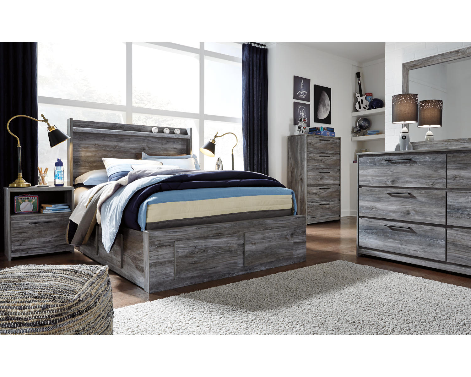 Baystorm Full Panel Storage Bed, Dresser and Mirror