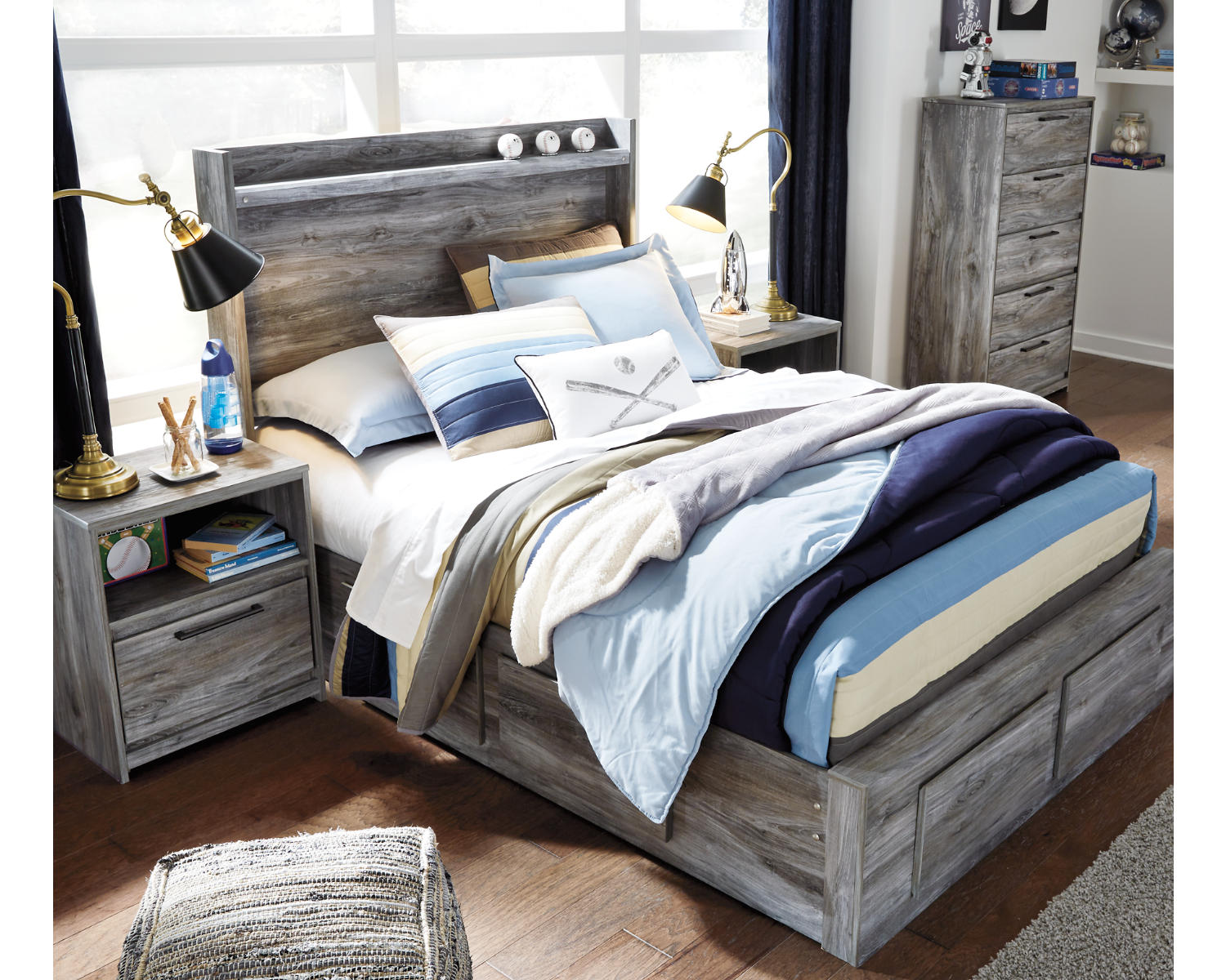 Baystorm Full Panel Storage Bed, Dresser and Mirror