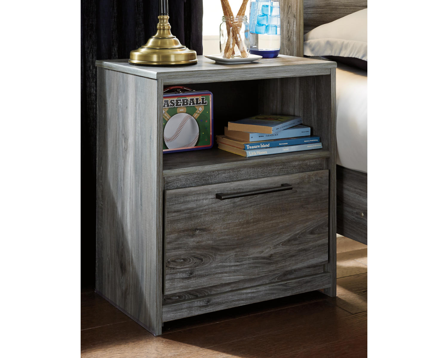 Baystorm King Panel Storage Bed and 2 Nightstands