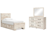 Lawroy Twin Panel Bed with Storage, Dresser and Mirror