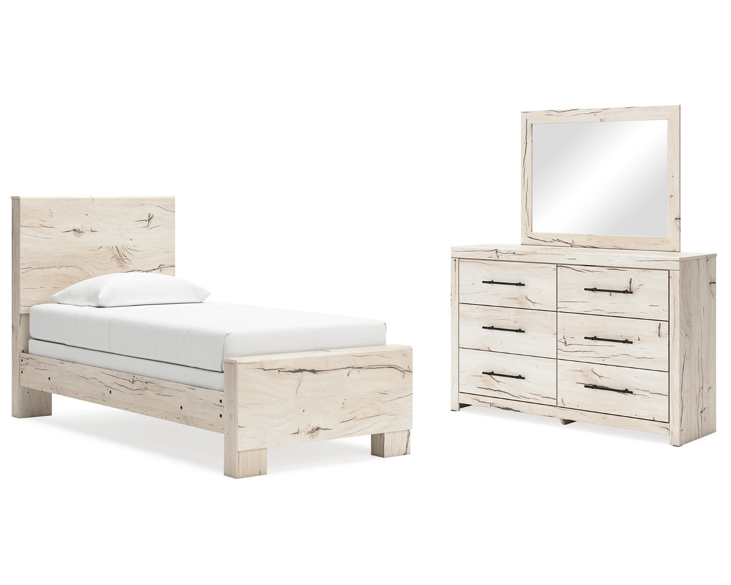 Lawroy Twin Panel Bed, Dresser and Mirror