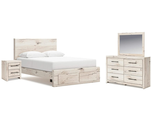Cama Queen Lawroy con almacenaje, tocador, espejo y mesita de noche